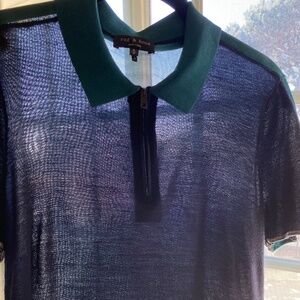 Rag & Bone Two Tone Collared Zip Blue & Teal Top Size M